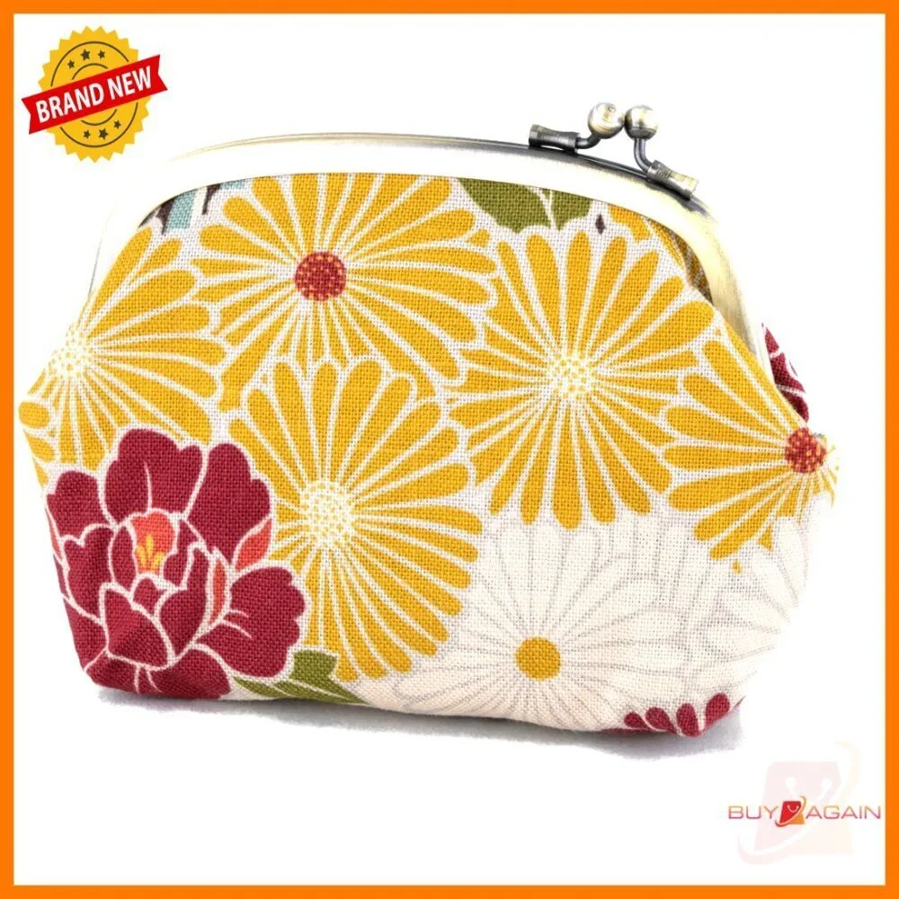 Vintage Floral Kiss Lock Coin Purse Slim Makeup Bag Pouch Japan